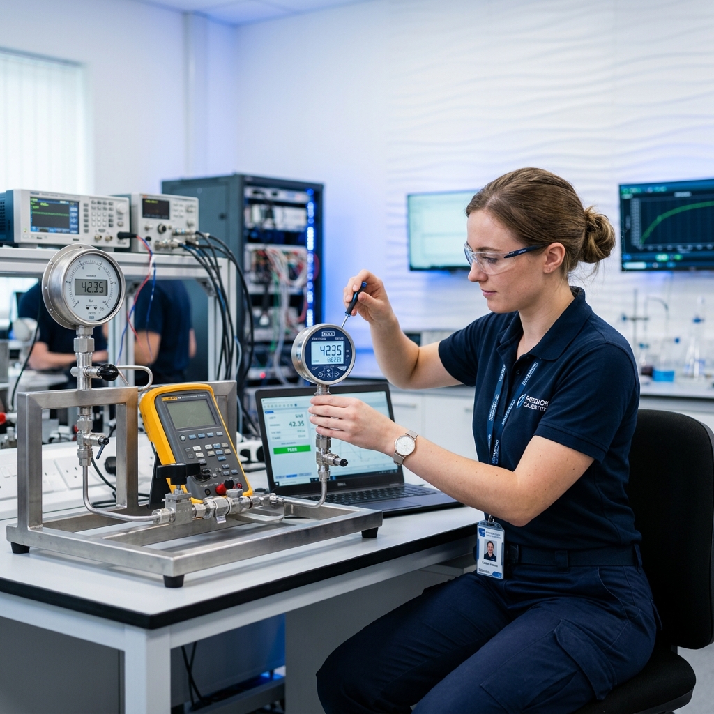 Professional calibration technician at work